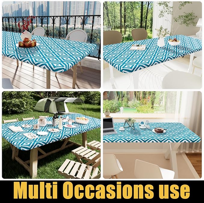 Smiry Rectangle Table Cloth Cover, Waterproof Elastic Fitted Picnic Tablecloth for 5 Foot Tables, Wipeable Flannel Backed Vinyl Tablecloths for Camping, Dining, Outdoor (Teal, 30" x 60")