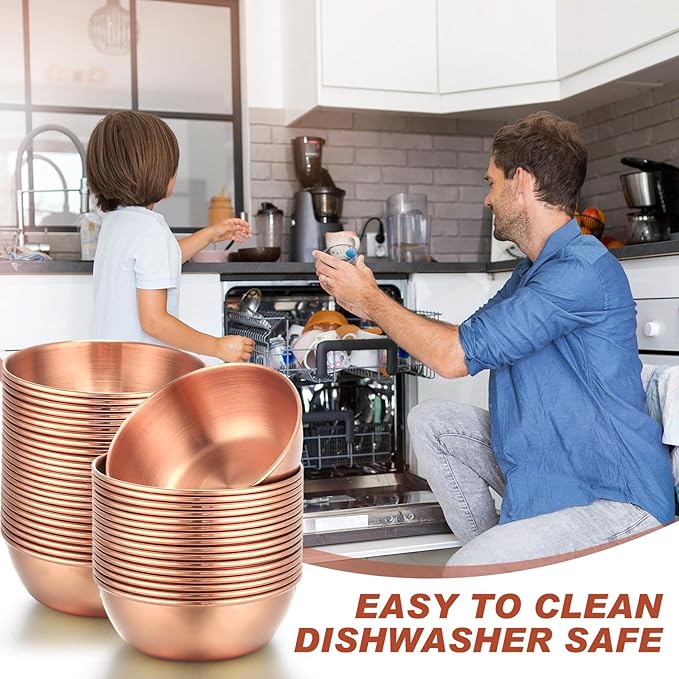 Tanlade 50 Pcs Metal Sauce Bowls 3.2 Inch Round Stainless Steel Seasoning Dishes Cups Mini Saucers Plates Small Sushi Dipping Bowls for Prep Ramekins Kitchen Party Supplies(Rose Gold)