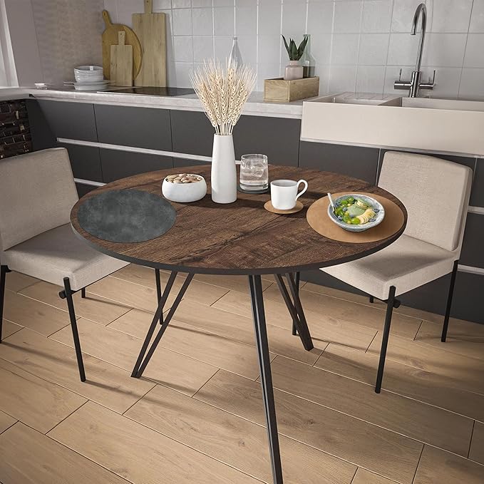 Round Placemats and Coasters Set of 6, Washable Reversible Faux Leather Placemats Cowhide Pattern Place Mats Wipeable Non-Slip 15 inch Round Kitchen Dining Table Mats (Gray Tan, 6)