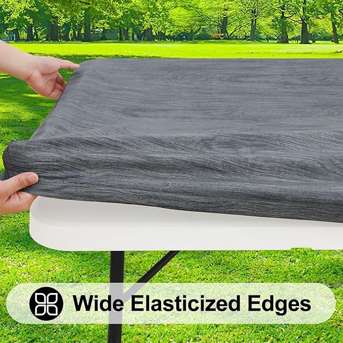 Smiry Rectangle Table Cloth Cover, Waterproof Elastic Fitted Picnic Tablecloth for 6 Foot Tables, Wipeable Flannel Backed Vinyl Tablecloths for Camping, Dining, Outdoor (Dark Grey, 30" x 72")