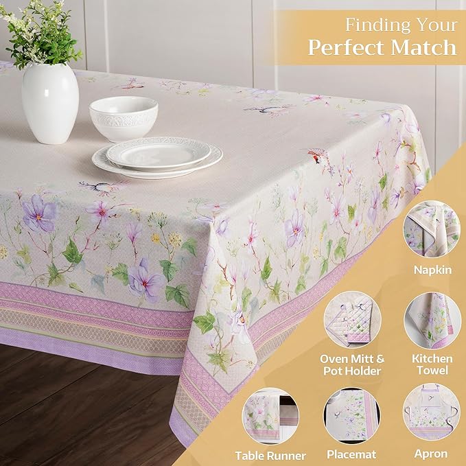 Maison d' Hermine Table Cloth Rectangle Table 100% Cotton 70 x 120 Inches Tablecloth Reusable Decorative for Dining Room Farmhouse Home Valentines Day Decorations Spring Summer - Magnolia Mornings