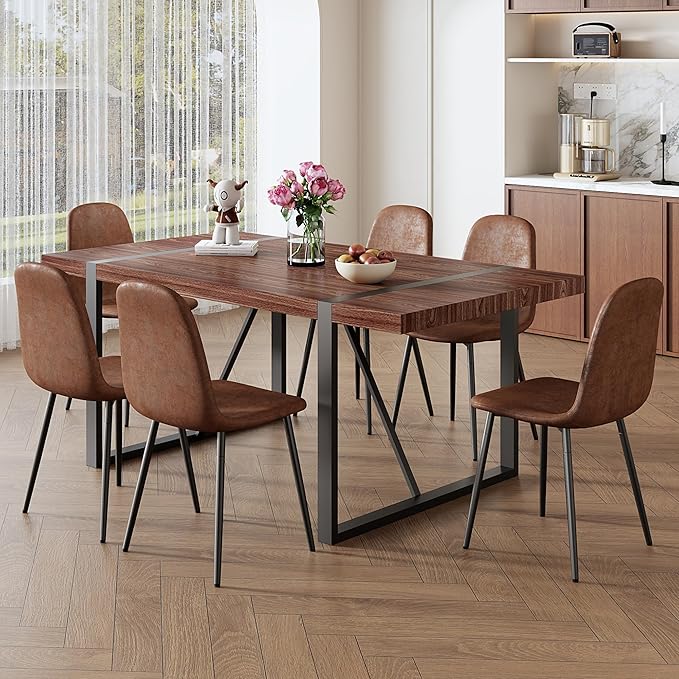 7 Piece Dining Table Set for 6,Modern 71'' Rectangle Dining Table and Modern Dining Chairs 6,Kitchen Table and Chairs for 6,Ideal for Kitchen Dining Room