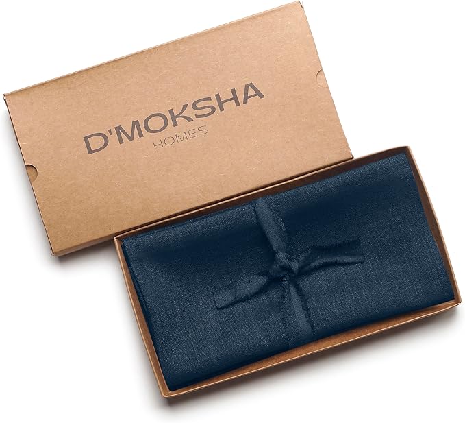 D'Moksha Homes Navy Blue Linen Napkins 18 x 18 Inch - 100% Pure Linen Cloth Washable Dinner Napkins Set of 4 for Easter