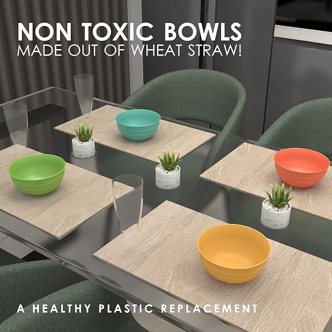 60-OZ Big Bowl Set - Unbreakable Microwave Safe Bowls with 6 Large Salad, Serving & Cereal Bowls - Wheat Straw Material - Ideal for Ramen, Soup, Snack & Big Breakfast