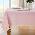 JIALE Valentines Textured Tablecloth, Heavy Duty Linen Style Farmhouse Table Cloth Rectangle Table, Wrinkle-Free Washable Waterproof Table Cover for Kitchen, Dining, Parties, 55"x120", Pink
