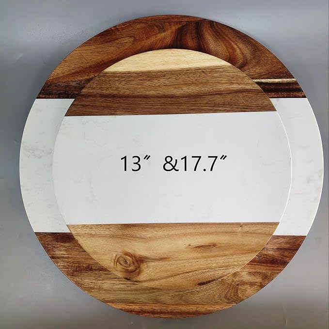 18 Inch Large Marble and Wood Lazy Susan Turntable - Rotating Serving Tray for Dining Table Centerpiece, Heavy Duty 360 Spinning Platter for Kitchen Countertop, Pantry & Charcuterie Board