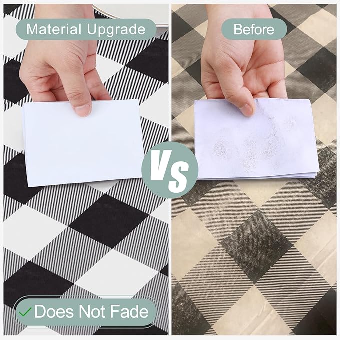 misaya Rectangle Waterproof Vinyl Table Cloth, Buffalo Flannel Backed Tablecloth, Wipeable Plastic Table Cover for Christmas (70" x 108", Black and White)