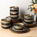TheTerra Ceramic Dinnerware Sets for 8, 24 Pieces Handmade Reactive Glaze Plates and Bowls Set, Scratch Resistant Dish Set, Oven & Microwave & Dishwasher Safe, Cocoa Clay