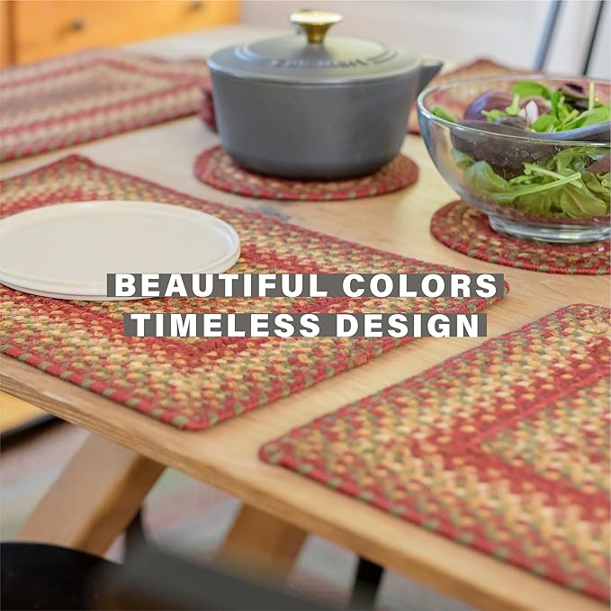 Homespice Cider Barn Jute Braided Kitchen Trivets for Hot Dishes, Warm Country Rustic Decor, Set of 6, Red 8" Round Heat Resistant Mat - Rich Colors, Easy to Clean, Durable and Protects Furniture