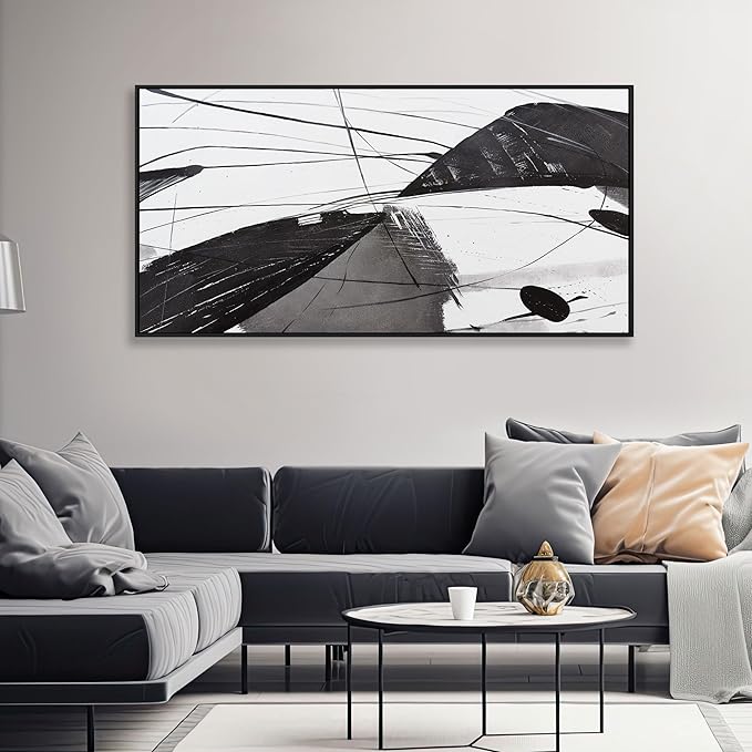 Abstract Canvas Art Home Wall Decor Black and White Abstract Wall Art Framed Artwork Modern Home Wall Decor for Living Room Bedroom Office 24"x48"