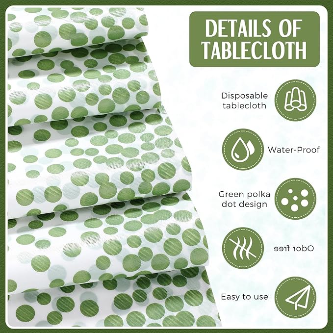 Breling 24 Pack White and Sage Green Disposable Plastic Tablecloths and Satin Table Runner Set, 54 x 108 Inch Tablecloth, 12 x 108 Inch Table Runners for Wedding Graduation Birthday Baby Shower