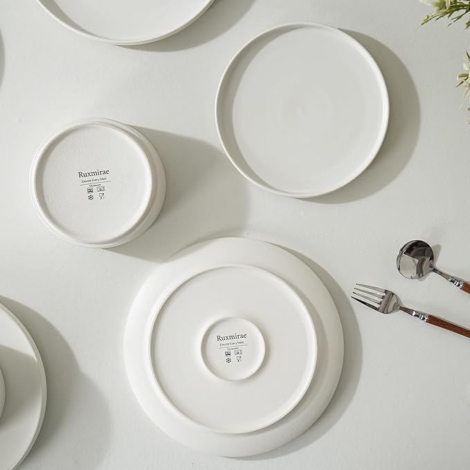 Stoneware Dinner Plates Set of 4, 10.25 Inch Plates for Steak, Pasta, Ceramic Plates Sets, Microwave Safe, Dishwasher Safe, Versatile for All Seasons, Matte White