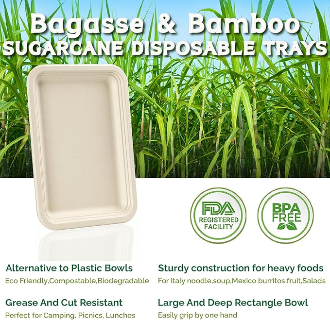 Disposable Plates 14 Inch Paper Tray -50 Pack Disposable Food Trays - Heavy Duty Large Paper Plates Compostable Sugarcane Platters Trays for Crawfish, Lobster, BBQ, Parties & Holiday FeastsTP