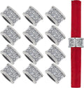 SHYFOY Silver Diamond Napkin Ring Set of 12 Pieces, Crystal Glass Framed Napkin Holder Ring, Dinning Cloth Decor for Dinner Party Tabletop Settings Glam Serviette Buckles Home Decor
