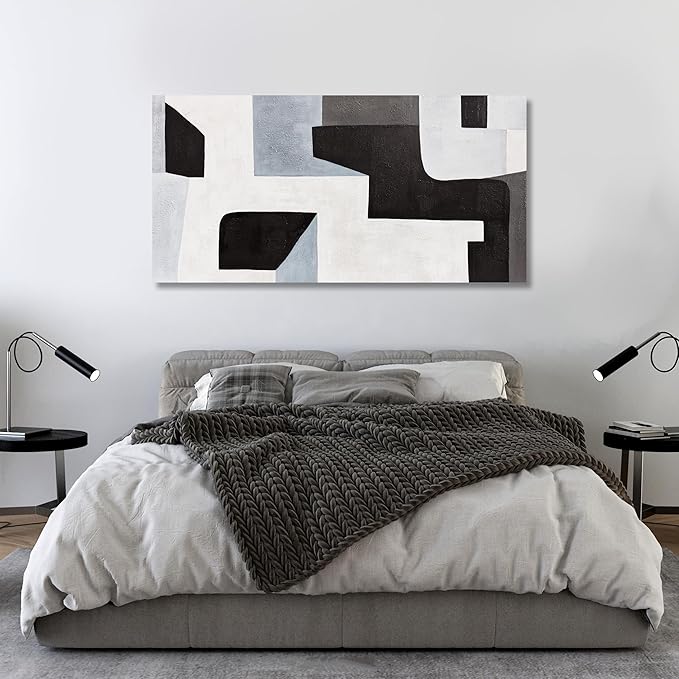 Abstract Wall Art Modern Minimalist Art Wall Decor Black Grey and Blue Irregular Shape Home Decor Canvas Art Wall Decor Abstract Wall Art Framed Artwork for Living Room Bedroom Office 29"x58"