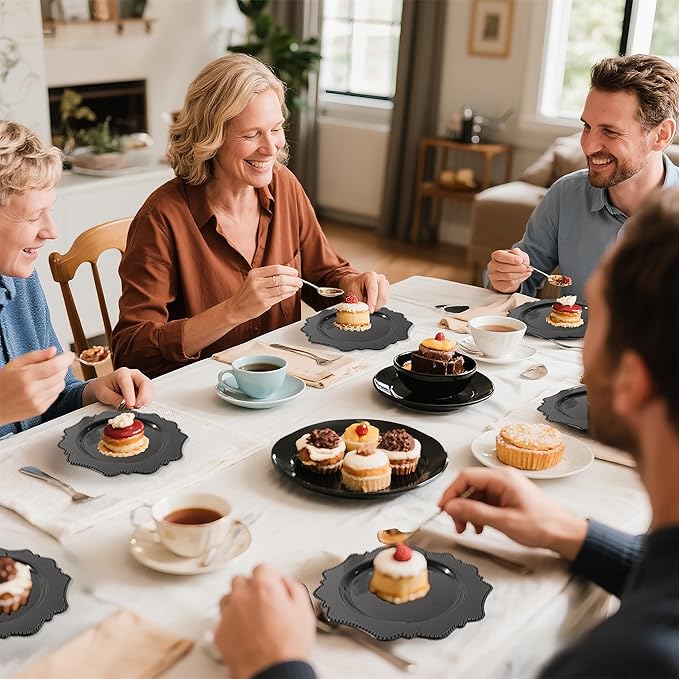 COLOSUS 60pcs Black Plastic Dessert Plates - 7.5 Inch- Heavy Duty Disposable Plastic Appetizer/Salad/Cake Plates for Party Wedding Birthday and Everyday Use
