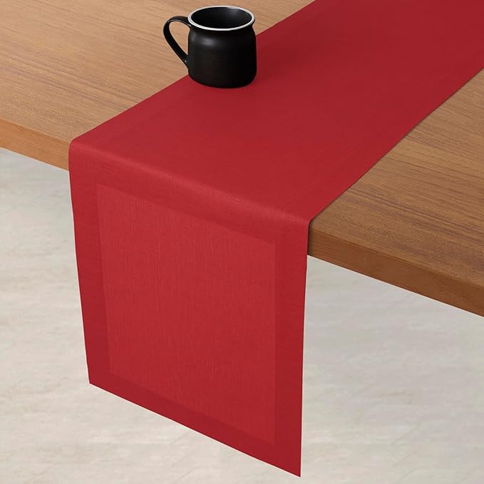 D'Moksha Homes Linen Bright Red Table Runner 90 Inches Long - 100% Pure Linen 14 x 90 Inch Table Runner for Dining, Valentines, Spring, Easter - Machine Washable