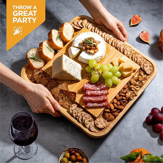 Charcuterie Boards Gift Set by Bambüsi - Large Bamboo Cheese Board for Serving, Entertaining, Cheese Platter for Kitchen, House Warming Gifts New Home, Wedding, Bridal Shower, Birthday Gifts for Women