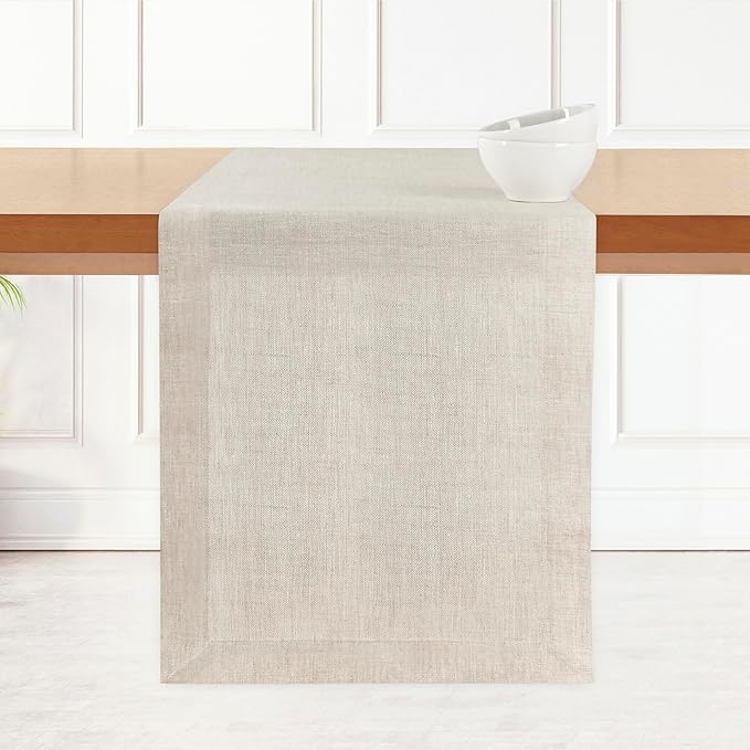 D'Moksha Homes Linen Table Runner 60 Inches - 100% Pure Linen Light Natural Table Runner 14 x 60 Inch for Coffee Tables, Dresser, Valentines, Spring, Easter - Machine Washable