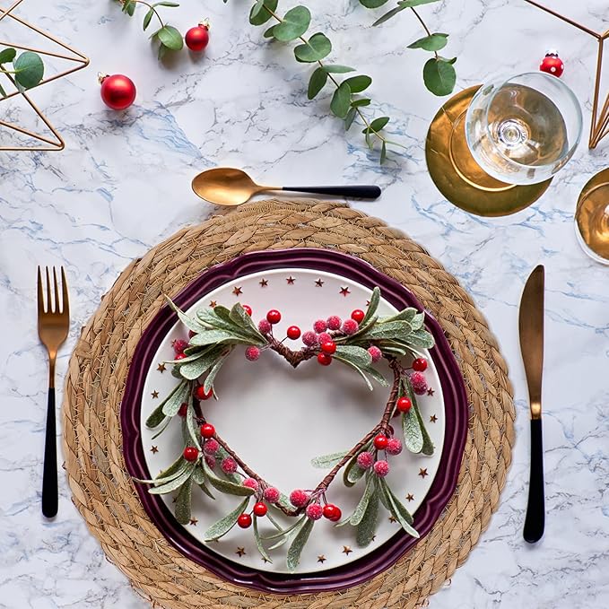 GENMOUS Woven Placemats Set of 12, 12" Round Placemats Natural Water Hyacinth Boho Placemats,Farmhouse Rattan Chargers for Dinner Plates, Rustic Braided Wicker Table Mats for Thanksgiving,Home,Wedding
