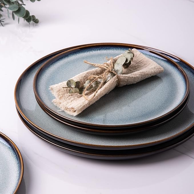 LERATIO Ceramic Plates Set of 6, 8.5 Inch Reactive Glaze Light Weight Porcelain Salad Plates,Modern Shape Dinnerware Dishes Set for Kitchen,Microwave&Dishwasher&Oven Safe,Resistant-Gray Blue