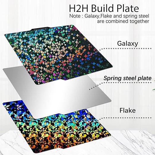 Upgraded 257x257mm H1H Build Plate for Bambu Lab A1 X1 X1C X1E P1P P1S P2S,Double Sided Textured Flake+Galaxy Spring Steel Sheet Flexible Plate Heated Bed Platform for Bambu Lab 3D Printers
