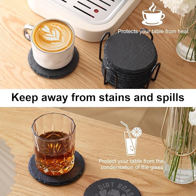 Slate Coasters Set of 48,4-Inch Black Round Stone Drink Coasters with Scratch-Resistant Backing, Durable Tabletop Protection for Home Office Kitchen, Ideal Housewarming Wedding Gifts