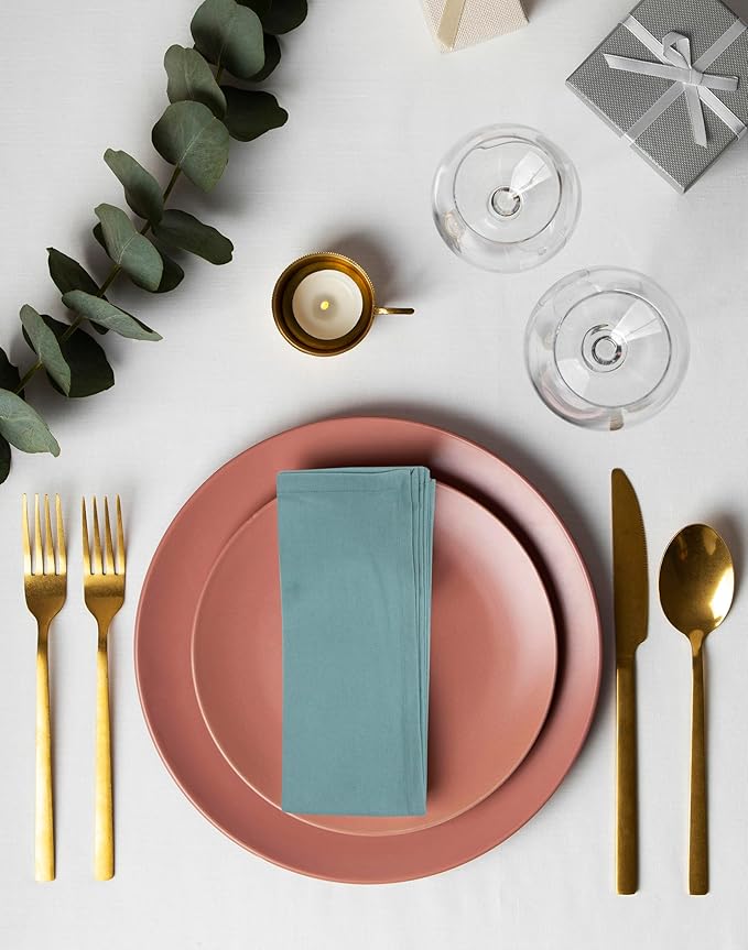 ACCENTHOME Accent Home 100% Cotton Napkins, Delicate Cloth Napkins for Dinners, Parties and Weddings，18 x 18 Inch Set of 12 - Blue