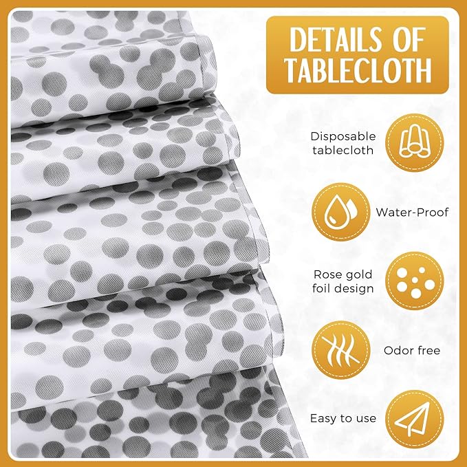 Breling 24 Packs White and Silver Disposable Plastic Tablecloths and Satin Table Runner Set, 54 x 108 Inch Tablecloth, 12 x 108 Inch Table Runners for Wedding Graduation Birthday Baby Shower