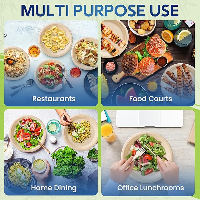 SNH Packing 100% Compostable Plates 10 Inch [125-Pack], Heavy Duty Dinner Paper Plates, Eco-Friendly Biodegradable Sugarcane Bagasse, Natural Brown Disposable Plates for Dessert, Party, BBQ & Picnic