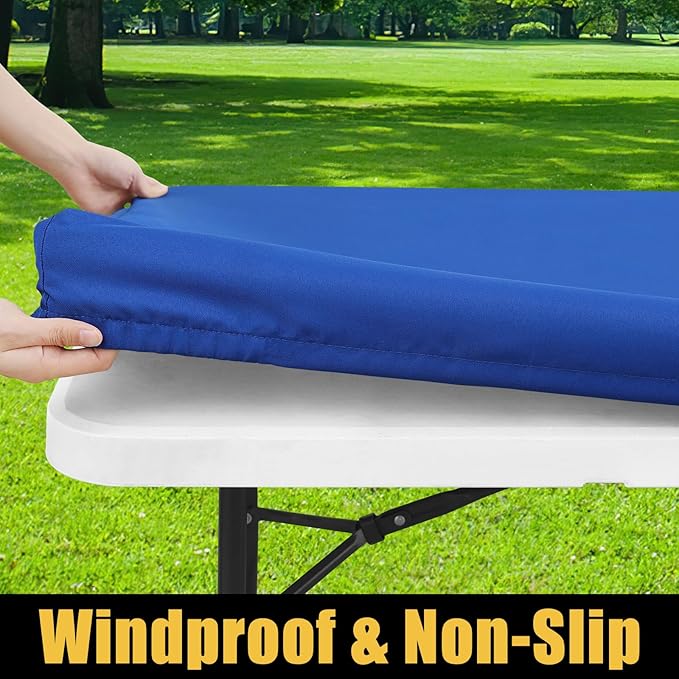 Smiry Rectangle Picnic Table Cloth, Waterproof Elastic Fitted Tablecloths for 6 Foot Tables, Washable Polyester Table Cover for Camping, Indoor and Outdoor (Blue, 36"x72")