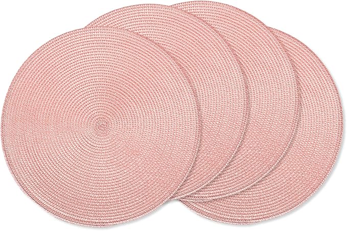 AHHFSMEI Round Braided Placemats 15 Inch Round Table Mats for Dining Tables Natural Woven Heat Resistant Place mats Set of 4 (Pink,4)