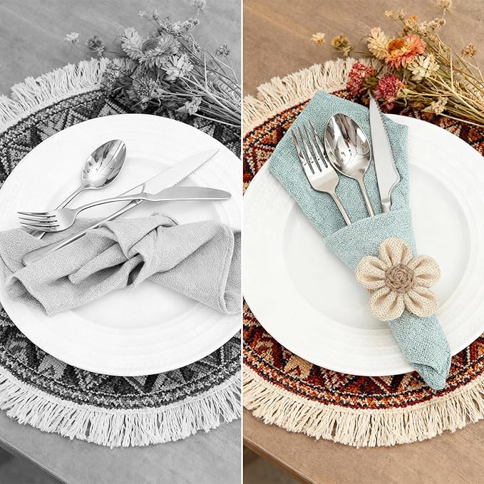 Valentine's Day Napkin Rings Set of 12 Handmade Rustic Napkin Rings Reusable Boho Napkin Ring for Elegant Dining Table Decoration Perfect for Christmas, Thanksgiving, Wedding, Holiday, Everyday Use