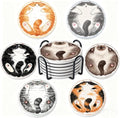 Coasters Absorbent Ceramic Coaster Drink Coasters with Cork Back Pancake Cats Set of 6 Round Coaster Non Slip for Coffee Table Wine Glass Home Bar 4 Inch, Cute