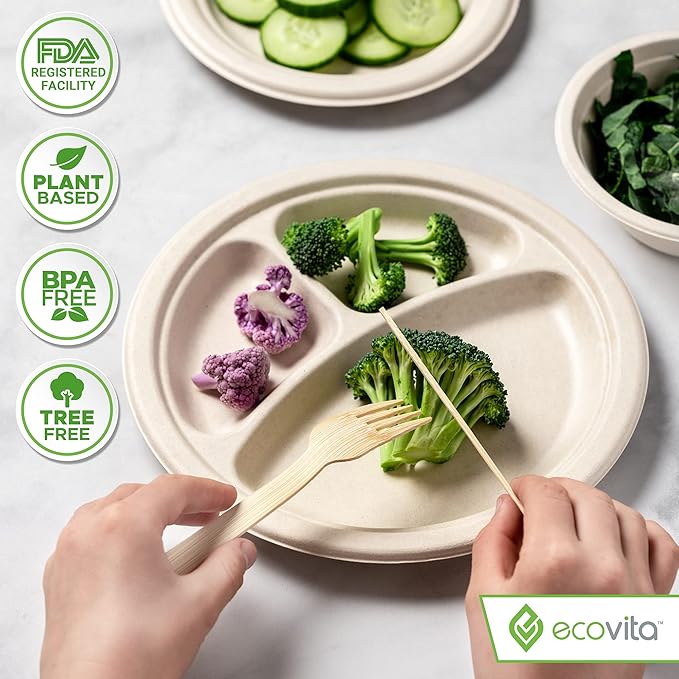 100% Bamboo Forks Spoons Knives Cutlery Combo Set - 380 Large Compostable Disposable Utensils (7 in.) Eco Friendly Durable and Tree Free Alternative to Wooden Silverware with Convenient Tray