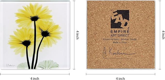 Empire Art Direct Flower Coasters for Drinks for Tabletop Protection Drink Coasters Set Glass Floral Sets of 12 with Cork Bottom by Albert Koetsier B1