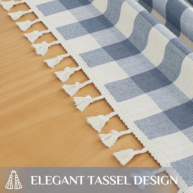 Softalker Checkered Tablecloth Rectangle, Outdoor Linen Cotton Gingham Table Cloth with Tassel, Heavy Duty Wrinkle Free Buffalo Plaid Table Cover for Kitchen Dining Home Party - 55 x 70 Inch, Blue