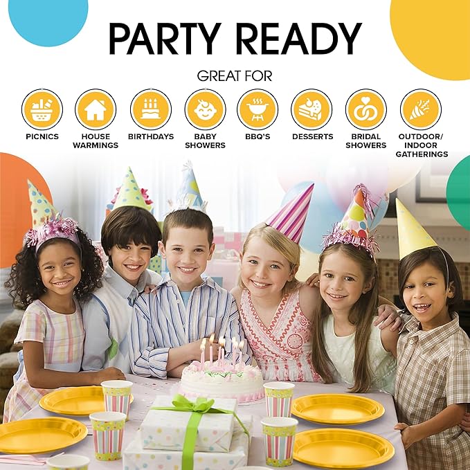 Yellow Plastic Plates For Party 7" Yellow Disposable Plates Heavy Duty 100 Pcs Plastic Dinnerware Sets Heavy Duty 350 GSM Disposable Dinnerware Set