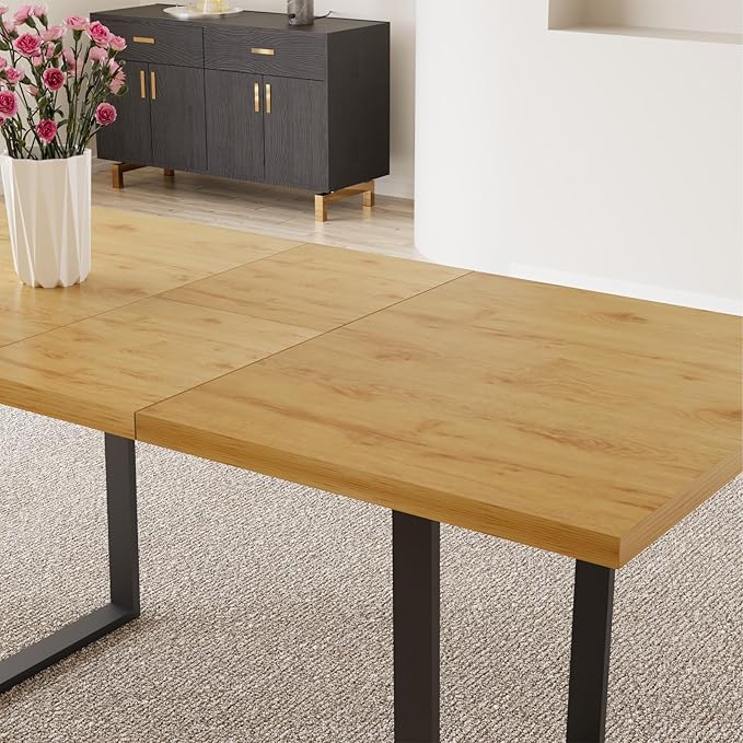 ZckyCine 67" Expandable Oak Dining Table Set – Modern 7-Piece Dining Room Furniture Set with 6 Padded Chairs, Space-Saving Luxury Design, Easy to Assemble, Ideal for Home, Apartment, or Restaurant
