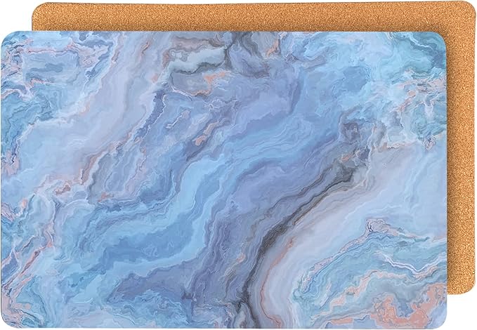 Dainty Home Navy Marble Rectangle Cork Placemats - Heat Resistant Placemats, Non-Slip, Easy Clean Placemats for Elegant Dining - 12"x18" Set of 2 - Perfect for Stylish, Modern Homes