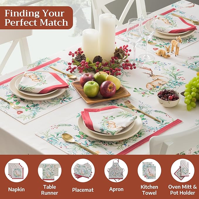 Maison d' Hermine Table Cloth Rectangle Table 100% Cotton 54 x 72 Inches Fall Tablecloth Reusable Everyday Use for Thanksgiving Christmas Decorations Dining Farmhouse Party (Holly Time)