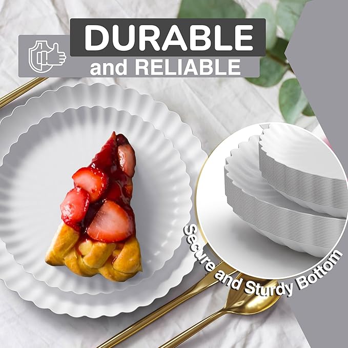 Trendables Floral Paper Plates 8.5 Inch & 10.5 Inch 40 Pcs Dinner Plate Set Fancy Disposable Plates for Party for 20 Guests 20 X 8 & 20 X 10 Large & Small Paper Plate Set for Parties Snow