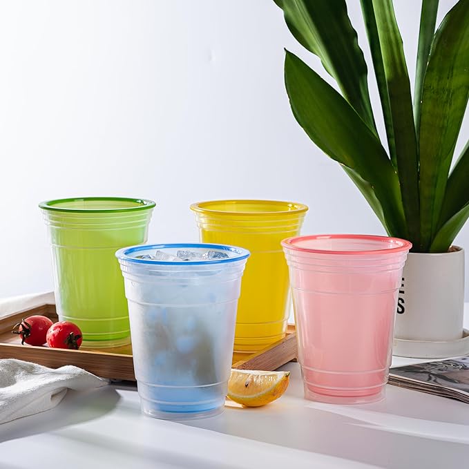 KX-WARE 18 Ounce Double Walled Colorful Tabletop Insulated Plastic Tumbler Cup Keeps Drinks Cold and Hot, set of 8 Multicolor
