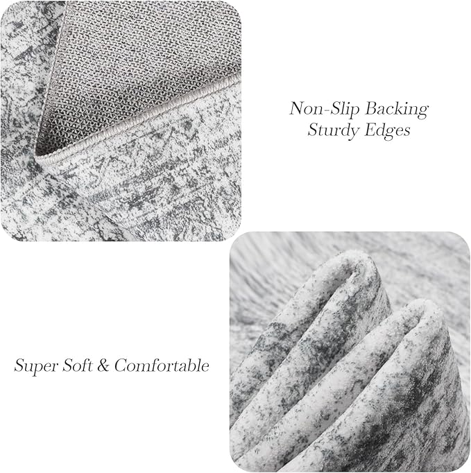 9x9 Grey Round Rug 9ft Living Room Circle Rug Vintage Round Area Rug Non Slip Indoor Carpet for Apartment