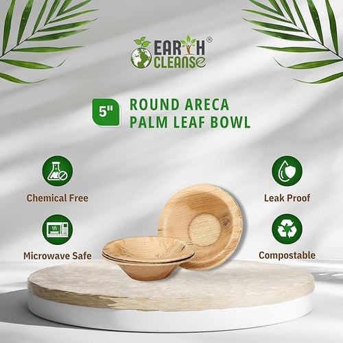 5" Areca Palm Leaf Round Bowls Compostable Biodegradable Eco-Friendly Bowls Natural Disposable Bowls, Perfect for Picnic Catering, Dessert, and Wedding (Pack of 25)