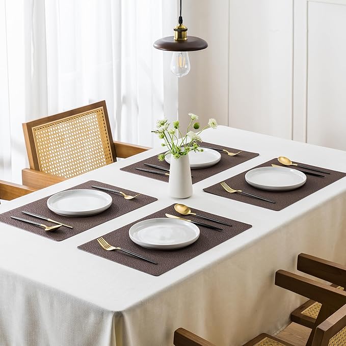 Jovono Faux Leather Placemats Set of 4, Waterproof Washable Table Mats, Easy-Clean Heat Resistant Kitchen Vinyl Place Mat for Dining Table, Restaurant, Indoor, 17.8"x11.8", Coffee