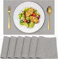 Cloth Placemats, Set of 6 Heat-Resistant Cotton Linen Blend Double Layered Machine Washable Place Mats, Wrinkle Free Thick Fabric Dining Table Mats for Indoors & Outdoors (Light Grey, 6)