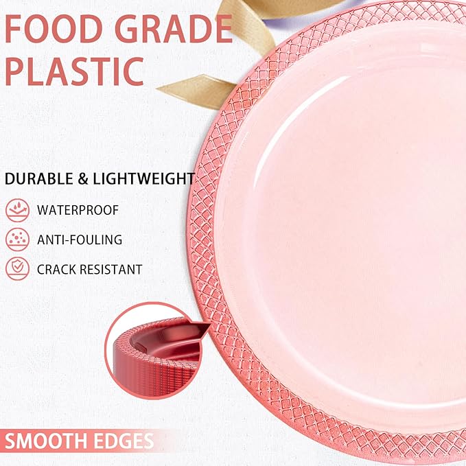 WELLIFE Neon Red Party Plates 9 Inch -150 Count, Translucent Red Plastic Disposable Dinner Plates for Fluorescent Neon Theme Party Dessert Cake Salad Appetizers Valentine's Day Easter Mother's Day