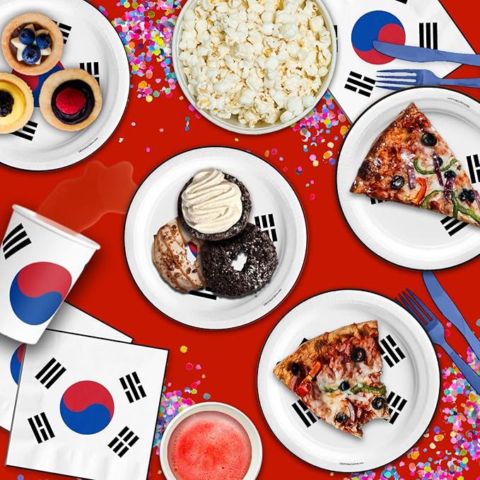 South Korean Flag Birthday Party Supplies Set Plates Napkins Cups Tableware Kit for 16