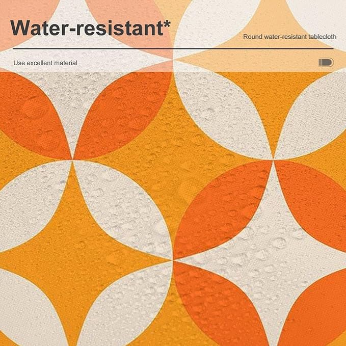 Retro Mid Century Round Tablecloth, Abstract Geometric Mid Century Colorful Pattern Print Tablecloth for Home Party Dining Room Kitchen Decor 50Inch(127cm)